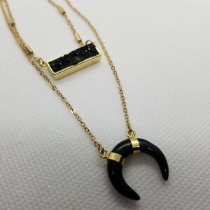 Panacea Double Pendant Necklace Black Druzy Pendant